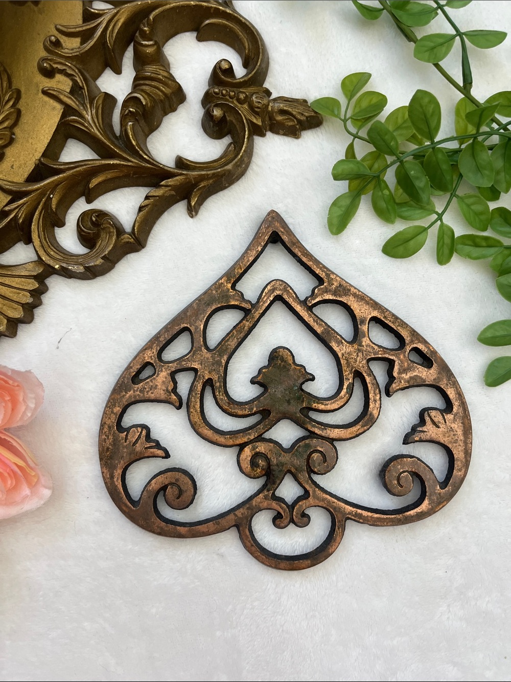 Vintage Copper Wall Accent - Ornate Heart Motif